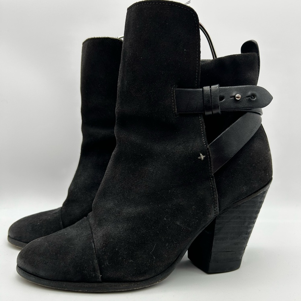 Rag & Bone Women's Kinsey Black Suede Leather Strap Ankle Booties Size 38